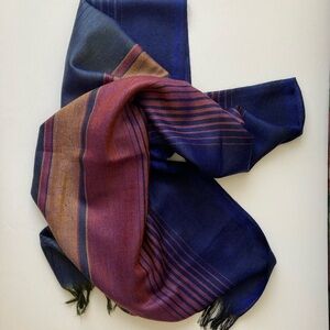 Alpaca Wool Scarf from Ecuador 23” x 74” Blue Striped Wrap New